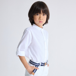 قميص سادة بياقة قائمة باللون الأبيض للأولاد